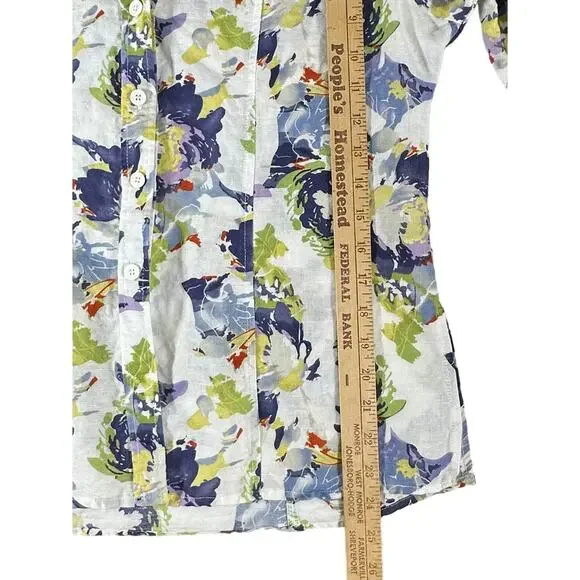 Harve Benard Womens‎ Linen Blend Top Size Large Watercolor Floral Button Up - Picture 7 of 9
